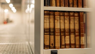 Gamle protokoller i en arkivreol